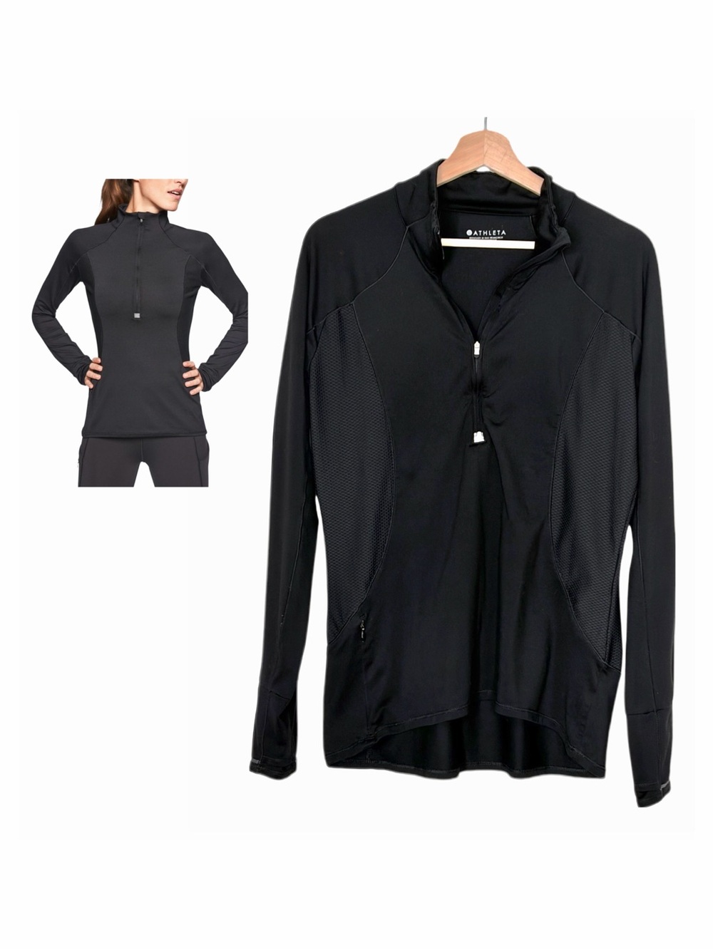 Athleta Colorblock Running Wild Half Zip Black Mesh Side Size Medium Thumb Holes